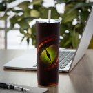 Dragon Eye Fire Flames Design Skinny Drink Tumbler 20oz lid & a white plastic straw