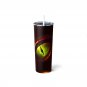 Dragon Eye Fire Flames Design Skinny Drink Tumbler 20oz lid & a white plastic straw