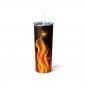 Dragon Eye Fire Flames Design Skinny Drink Tumbler 20oz lid & a white plastic straw