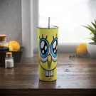 Spongebob Design Skinny Drink Tumbler 20oz lid & a white plastic straw