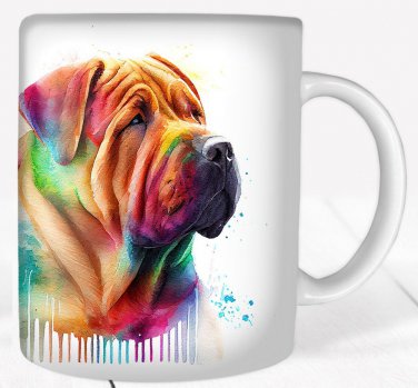 Colorful Shar Pei Dog Rainbow Pet Design Coffee Cocoa Tea Mug Cup