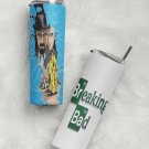 Breaking Bad Walter White / Heisenberg Design Skinny Drink Tumbler 20oz lid & a white plastic straw