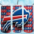 Buffalo Bills Design Skinny Drink Tumbler Football - 20oz - Drinkware - lid & a white plastic straw