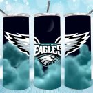 Eagles Design Skinny Drink Tumbler Football - 20oz - Drinkware - lid & a white plastic straw