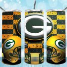 Packers Design Skinny Drink Tumbler Football - 20oz - Drinkware - lid & a white plastic straw
