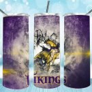 Vikings Design Skinny Drink Tumbler Football - 20oz - Drinkware - lid & a white plastic straw