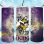 Vikings Design Skinny Drink Tumbler Football - 20oz - Drinkware - lid & a white plastic straw