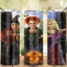Halloween Witches Hocus Pocus Design Skinny Drink Tumbler 20oz  lid & a white plastic straw