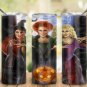 Halloween Witches Hocus Pocus Design Skinny Drink Tumbler 20oz  lid & a white plastic straw