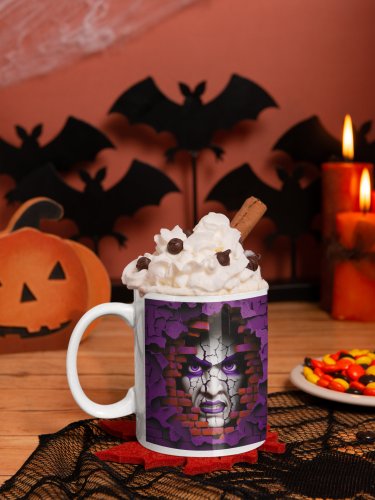 3D Halloween Scary Face, Breaking Out of Wall Design Coffee Cocoa Tea Mug Cup