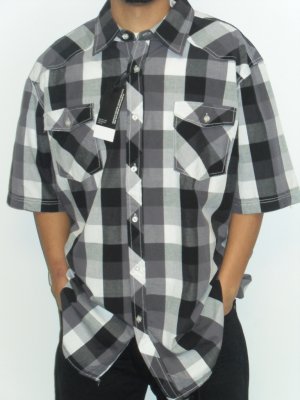 KOMAN - S/S Button Down - Black/White/Grey