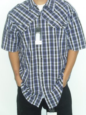 KOMAN - S/S Button Down - Black/Purple/White