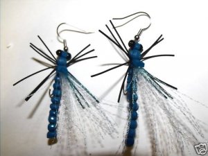 1 Pair - Blue Dragonfly Earrings - Trout Fly