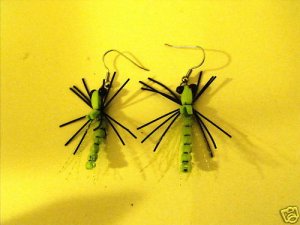 1 Pair - Chartreuse Dragonfly Earrings - Trout Fly