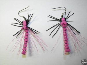 1 Pair - Pink Dragonfly Earrings - Trout Fly