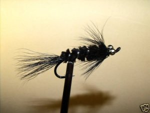 6 Flies - Black Boss - Salmon Steelhead Trout Wet Fly
