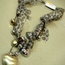 Gold/Silver Heart & Leopard Ribbon Necklace