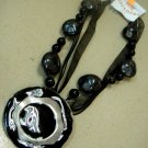 Phoebe Black Round Pendant w Stones Necklace