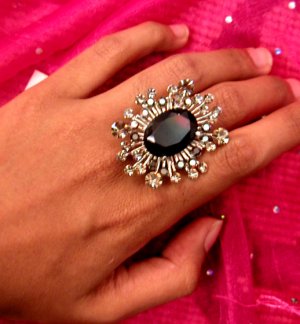 Crystal Black w Diamonds Ring