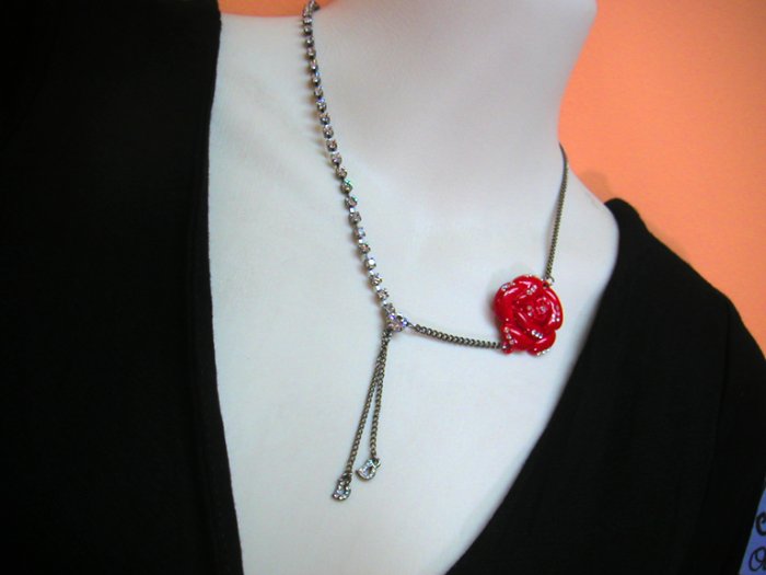 Bree Red Rose w Diamante Necklace