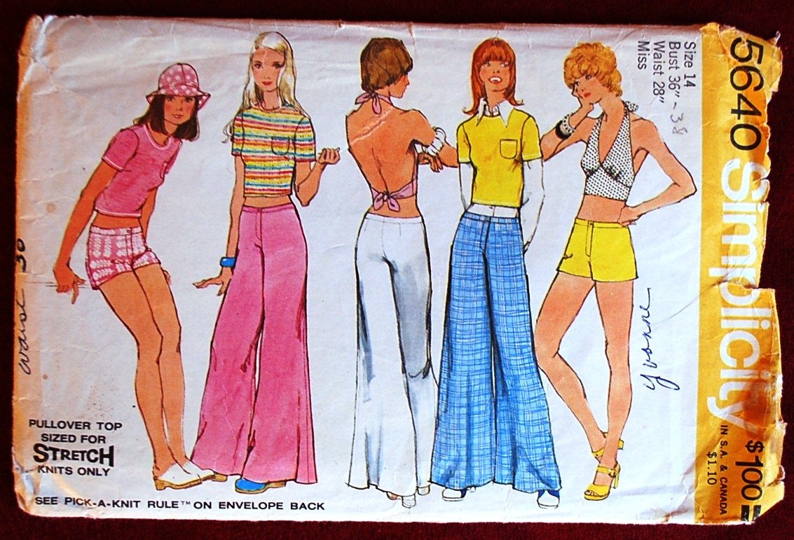 1970's Simplicity Bell Bottom Pants and A Line Skirt Pattern - Waist 25