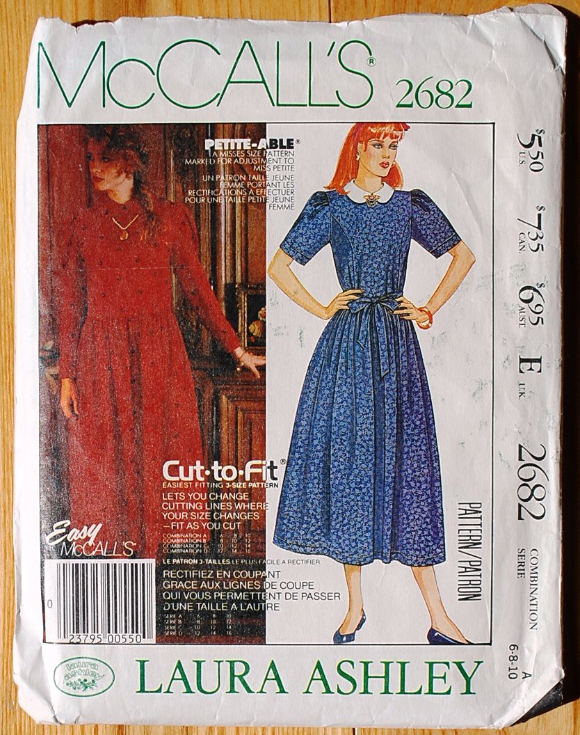 McCall's 2682 vintage 1986 Laura Ashley dress pattern cut to fit, sizes