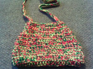 Crochet Medium Red,Yellow & Green handbag