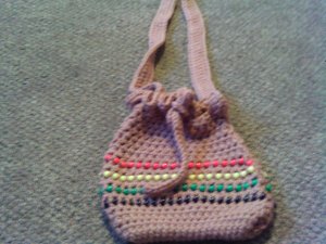 Crochet Medium Red,Yellow, Green  & Brown  Beaded handbag