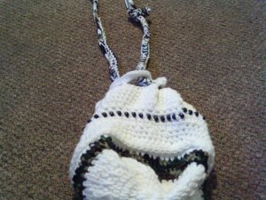 Crochet Medium white & Army Color Handbag