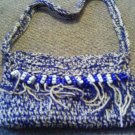 Crochet small blue & white beaded handbag