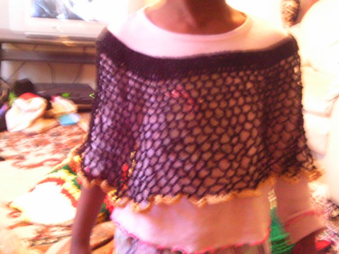 Crochet Small Black (Gold trimmings) Pancho