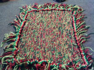Crochet Medium Red,Yellow & Green Beaded Rug