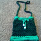 Crochet small Dark & light Green With white Beads handbag