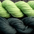 Wool sock yarn sport weight, apple green and pine green