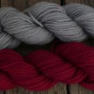 Wool sock yarn sport weight, gray and red