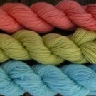 Wool sock yarn sport wt, peach lime & baby blue