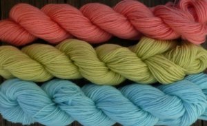 Wool sock yarn sport wt, peach lime & baby blue