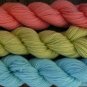 Wool sock yarn sport wt, peach lime & baby blue