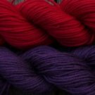 Wool sock yarn sport weight, red and violet
