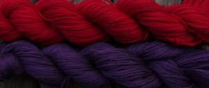 Wool sock yarn sport weight, red and violet
