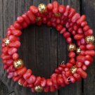 Memory wire Bracelet coral & gold filled beads