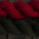 Wool sock yarn sport weight, burgundy & dark olive