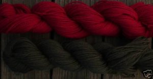 Wool sock yarn sport weight, burgundy & dark olive