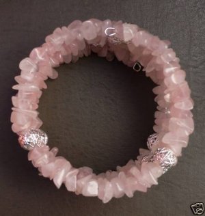 Memory wire Bracelet, rose quartz & silver plated beads