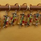 Stitch marker, knitting 6+1  lamp work glass, rectangle