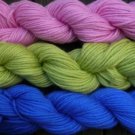 Pure wool yarn worsted wt , pink honeydew & royal blue