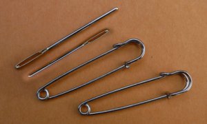 Two stitch holders and two big-eye needle,  steel, 55mm