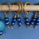 Stitch marker, knitting 6+1 ,  pearl and glass, blue