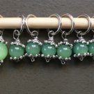 Stitch marker, knitting 6+1  green jade & pewter caps