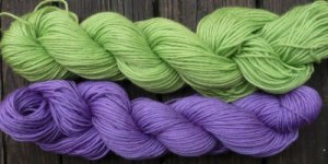 Wool sock yarn sport weight, apple green & iris